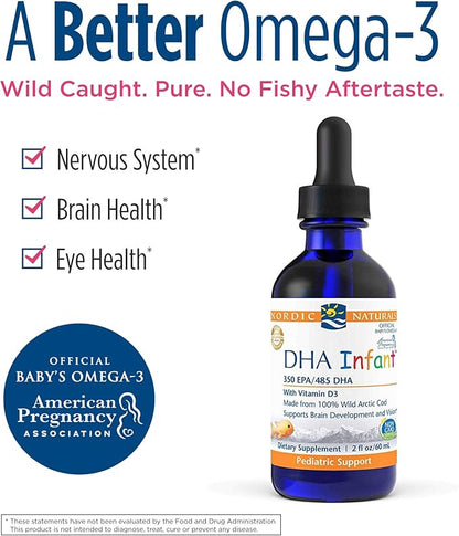 Nordic Naturals DHA Infant, Unflavored 2 oz 1050 mg Omega-3 + 300 IU D3 - 12 Servings