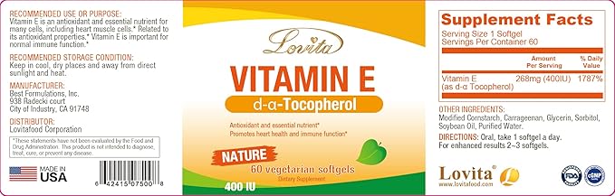 Lovita Vitamin E 400 IU Softgels, 268 mg 60 Vegetarian 3)