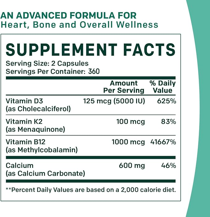 PrimeMD 4-in-1 Calcium Supplements for Women 600mg with D3 K2 K2 B12 B12 5000 5000 IU (360 Count)