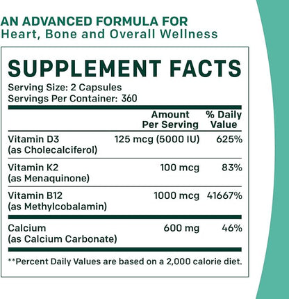 PrimeMD 4-in-1 Calcium Supplements for Women 600mg with D3 K2 K2 B12 B12 5000 5000 IU (360 Count)