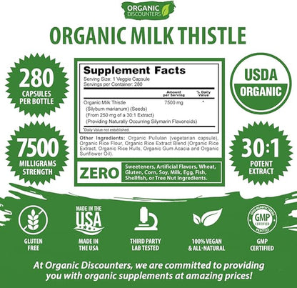 Milk Thistle Capsules, 280 Count, 7500 30:1 Extract,