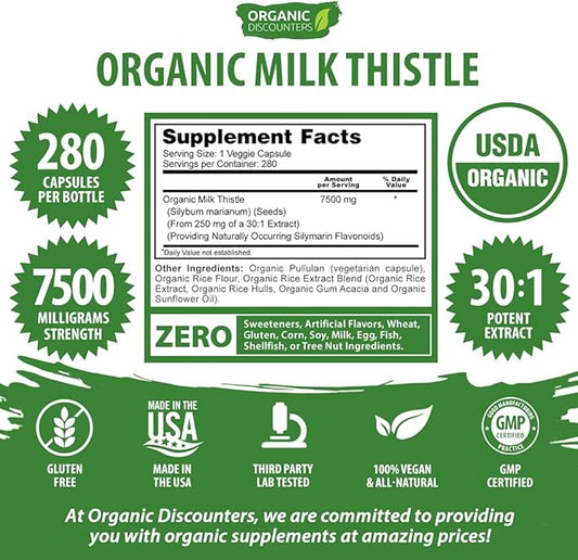 Milk Thistle Capsules, 280 Count, 7500 30:1 Extract,