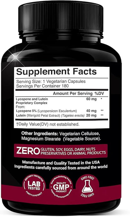 Lycopene + Lutein Supplement 60mg 40mg from 20mg from 2-in-1 Ultra-Concentrated 180 Veggie