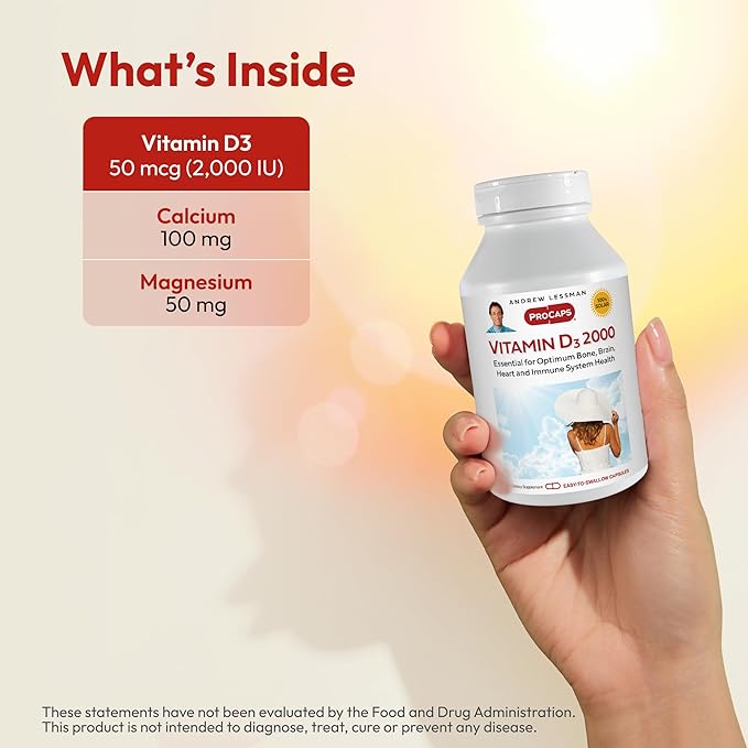 Andrew Lessman Vitamin D3 2000 IU 180 Capsules – High Potency, Essential for Calcium Absorption, Supports Bone Health, Healthy Muscle Function, Immune System and More. Small Easy to Swallow Capsules