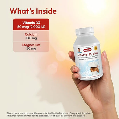 Andrew Lessman Vitamin D3 2000 IU 180 Capsules – High Potency, Essential for Calcium Absorption, Supports Bone Health, Healthy Muscle Function, Immune System and More. Small Easy to Swallow Capsules