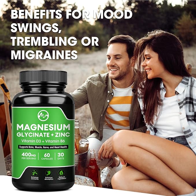 (2 Pack) Magnesium Glycinate Capsules, Magnesium 400mg with D3 & B6 - 120 Vegan