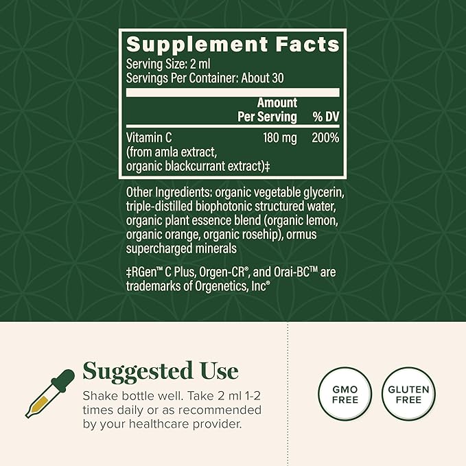 Global Healing Center USDA Organic Vitamin 180mg, Liquid (2 Oz)