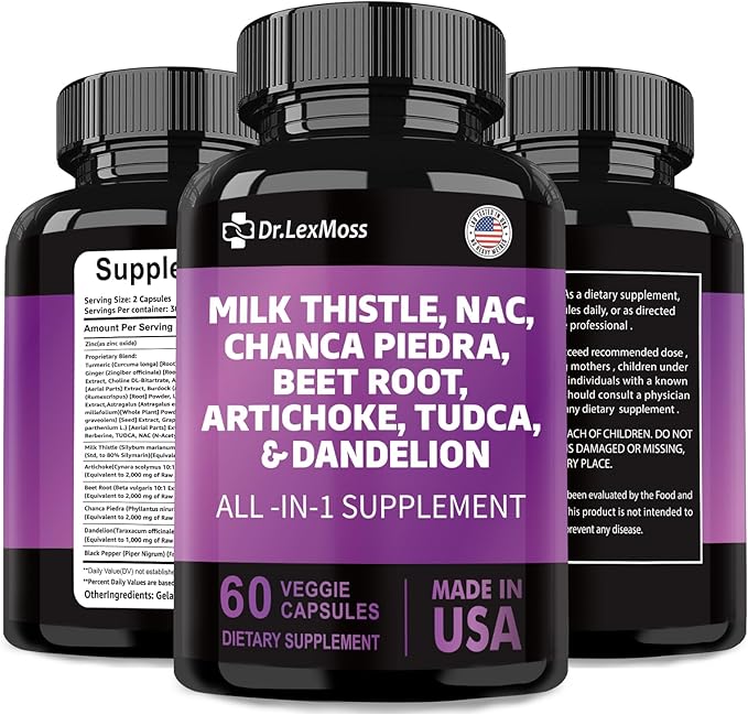 Milk Thistle 3000mg NAC Chanca Piedra 2000mg Artichoke 2000mg Beet 2000mg Dandelion 1000mg, Liver 60 Capsules