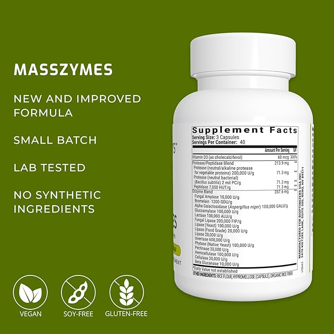BiOptimizers MassZymes - Complete Digestive Enzymes (120 Capsules)