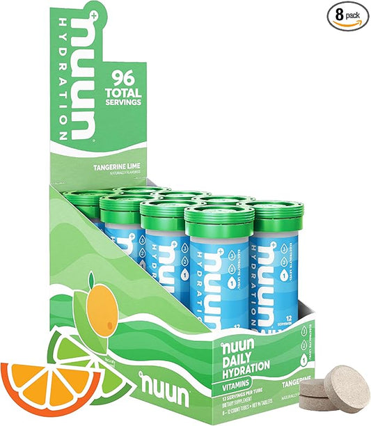 Nuun Hydration Vitamins Electrolyte Tablets, Tangerine Lime, 5 Essential Electrolytes for Hydration + Vitamin A, B6, C, D, E, with Magnesium, Vegan, Non-GMO, 8 Pack (96 Servings)
