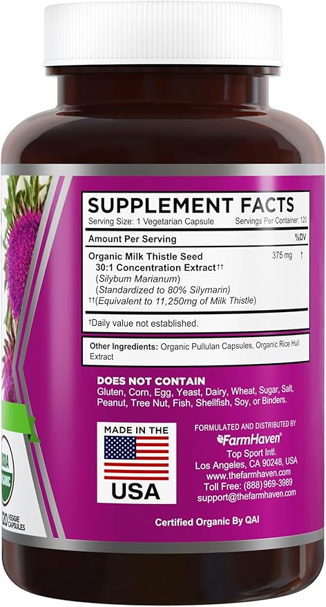 FarmHaven USDA Organic Milk Thistle Capsules |30X Concentrated 80% Silymarin 120 Veggie