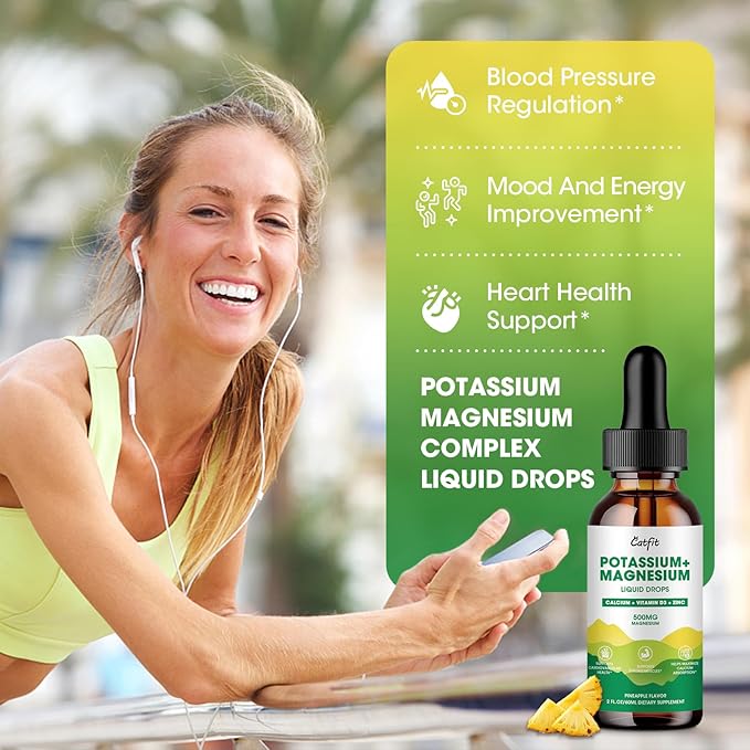 Potassium Magnesium Supplement,Magnesium Complex 500mg & 99mg Liquid D3 Zinc,Sugar Flavor,2 Fl