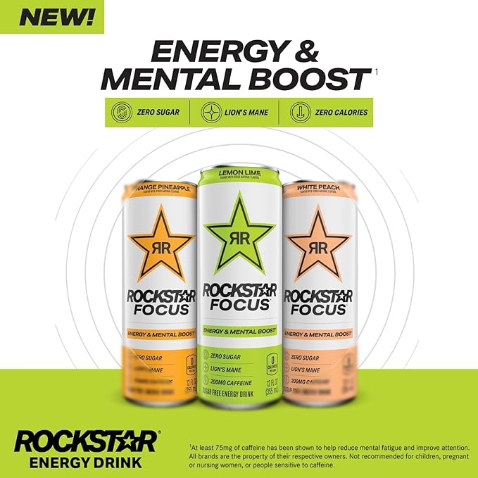 Rockstar Focus, Honeydew Melon, 12 Fl Oz Cans (Pack of 12)