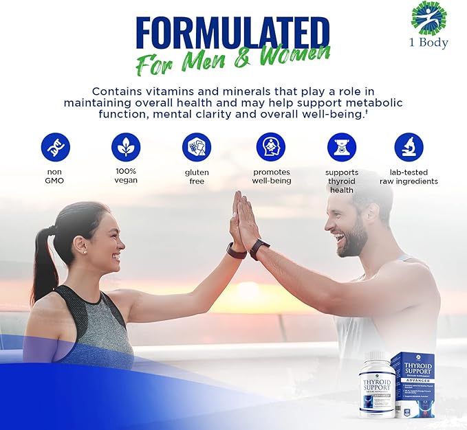 1 Body Thyroid Support Supplement 2 Pack 60 Days B12 Complex,