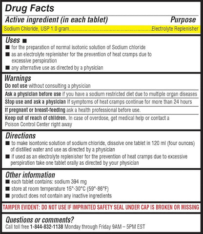 Health Life Sodium Chloride Tablets 1 gm, USP | 300 Count | Normal Salt Tablets | Sodium Mineral Supplement (15.4gr.) | Electrolytes Replenisher Hydration Drink