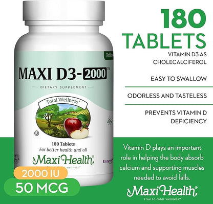 Kosher Vitamin D3 2000IU - Highly Absorbable Vitamin D Supplements for Healthy Immune Response, Calcium Absorption, Teeth & Bone Health - VIT D3 Vitamin 2000 IU - Vitamin D 3 - VIT D 3-180 Tablets