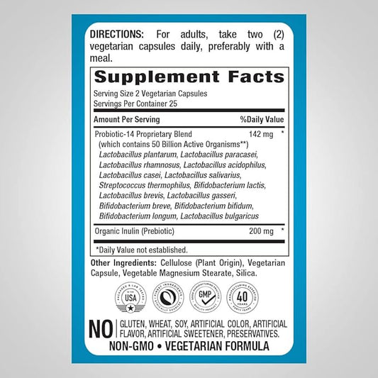 Piping Rock Probiotic Multi Enzyme 50 Capsules 142mg | 14 Strains 50 Billion