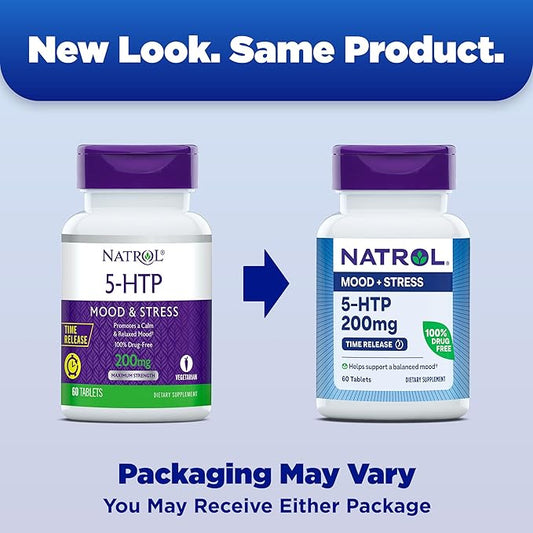 Natrol 5-HTP 200mg, Dietary Supplement Helps 60 Time 60 Day