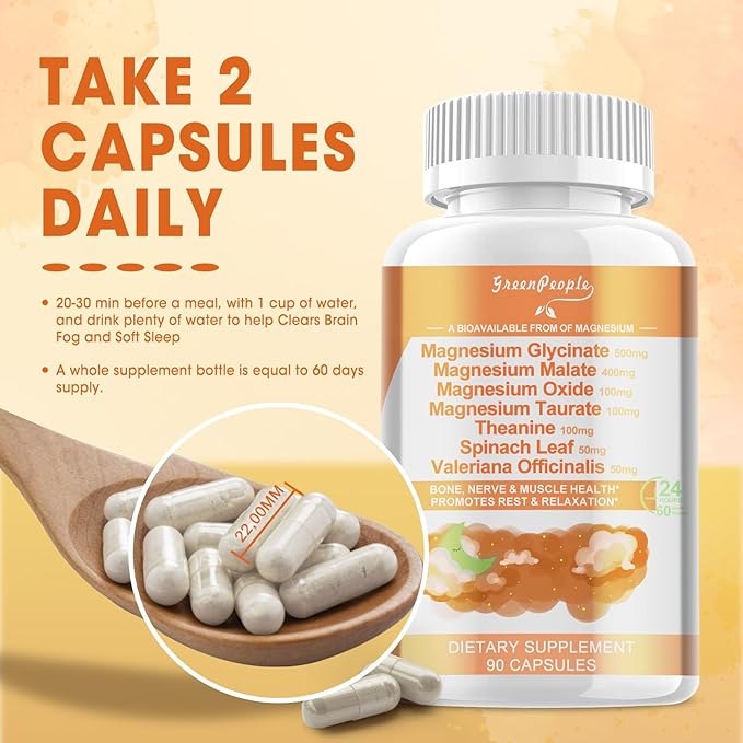 Magnesium Glycinate 500mg Capsules, with Malate, D3 & 6 Kinds 90 Capsules