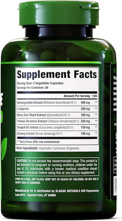Testosterone Booster Supplement for Men - Male Enhancing Test Boost - Ashwagandha, L-Arginine, Tongkat Ali, Tribulus + More - Workout, Build Muscle, Strength, Energy & Performance - 2 Month Supply