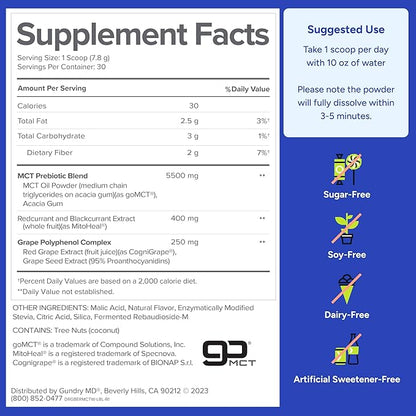 Gundry MD MCT Wellness Powder to Support Energy, Ketone Production and Brain Health, Keto Friendly, Sugar Free (30 Servings) (Blueberry Lemonade)