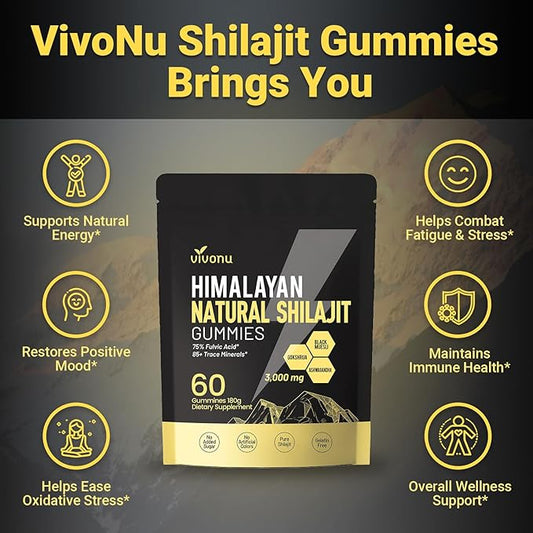 Shilajit Gummies, Shilajit micronutrient Supplement, Himalayan Premium Ingredient Shilajit - Ashwagandha, Gokshura, Fulvic Acid & 85+ Trace Minerals