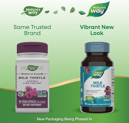 Nature's Way Milk Thistle, Supports Liver 175 mg 80% Silymarin 60 Capsules