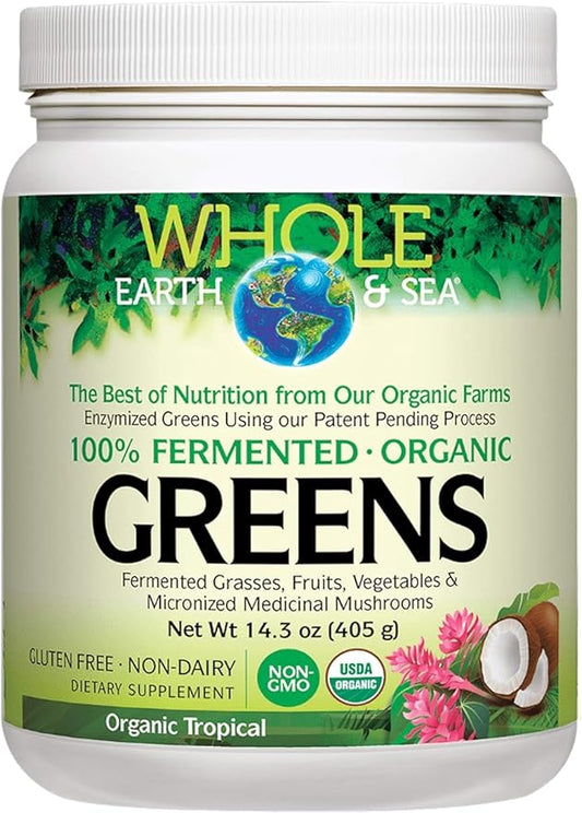 Whole Earth & Sea from Natural Factors, Organic Fermented Greens, Vegan Whole Food Supplement, Tropical, 14.3 Oz