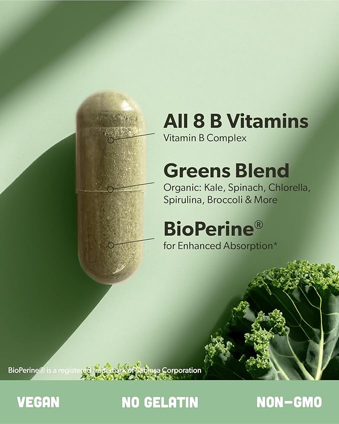 sapling Vegan Vitamin B Complex B1, B2, B2, B3, B3, B5, B5, B6, B6, B7, B7, Folate, B12-60 Caps