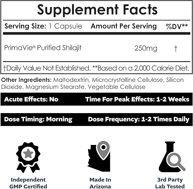 Nootropics Depot PrimaVie Shilajit Capsules | 250mg | 90 Count | Purified Extract | Ayurvedic Herb | Supports Mitochondrial Function + Boosts Endurance
