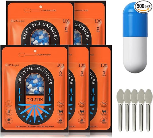 Size 0 Empty Capsules, 500 Count Colored Empty Gelatin Capsules, Empty Pill Capsules, DIY Capsule Filling Fake Pills, Pill Capsules Empty Gel Caps, cápsulas vacías para rellenar