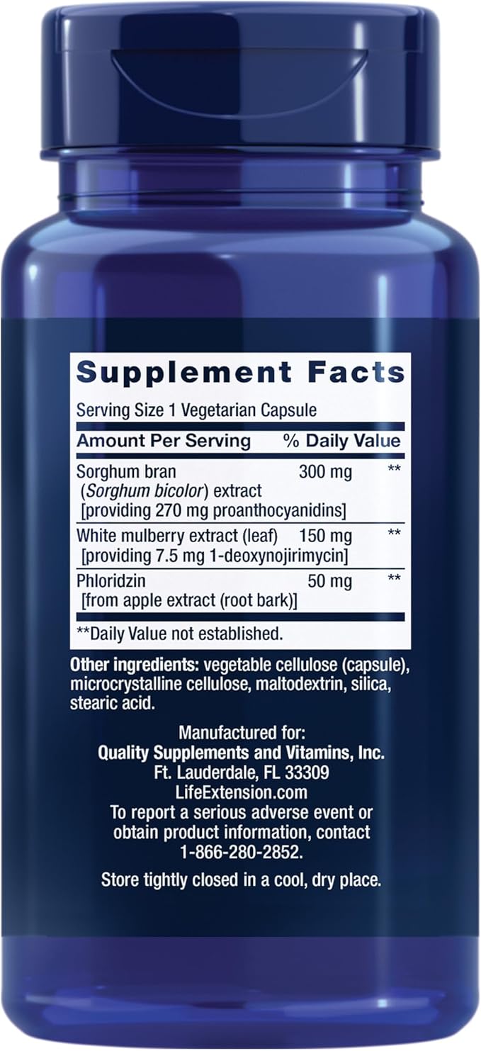 Life Extension Tri Sugar Shield - Promote Healthy Glucose Metabolism - Sorghum Bran, White Mulberry and Phloridzin Apple Extract - Gluten Free, Non-GOM, Vegetarian - 60 Capsules