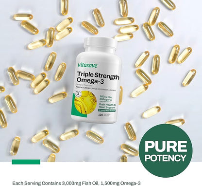 Omega-3 Fish Oil Supplement 3000mg Fish 900mg EPA, 600mg DHA 120 Softgels
