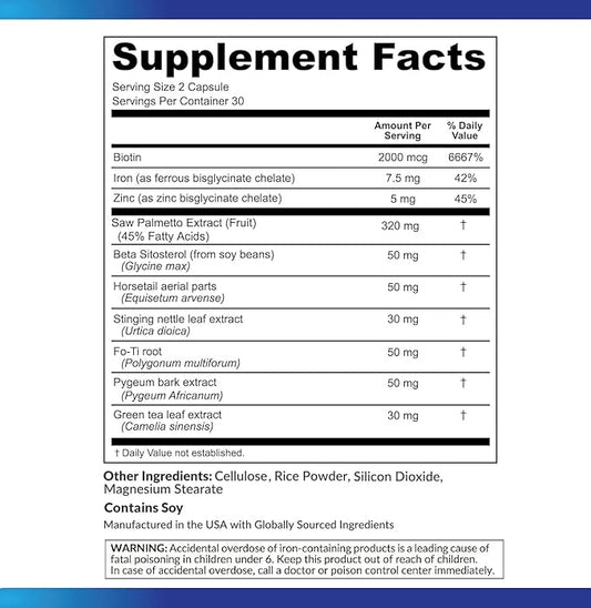 DHT Blocker Hair Growth Support Supplement - Supports Healthy Hair Growth, Healthy Thick Strong Hair - Saw Palmetto + Hair Vitamins for Women & Men - May Support Healthy DHT Levels - Low Loss Capsules
