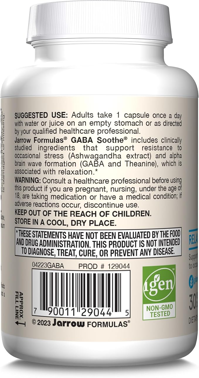 Jarrow Formulas GABA Soothe, 3 Ingredient 30 Veggie 30 Day
