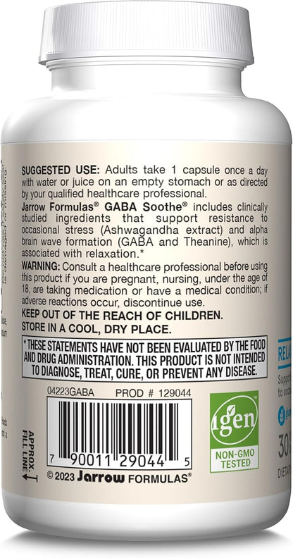 Jarrow Formulas GABA Soothe, 3 Ingredient 30 Veggie 30 Day