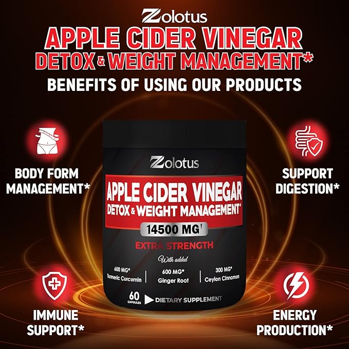 Zolotus 14x Strength Apple Cider Vinegar 14500mg, with (60 Caps)