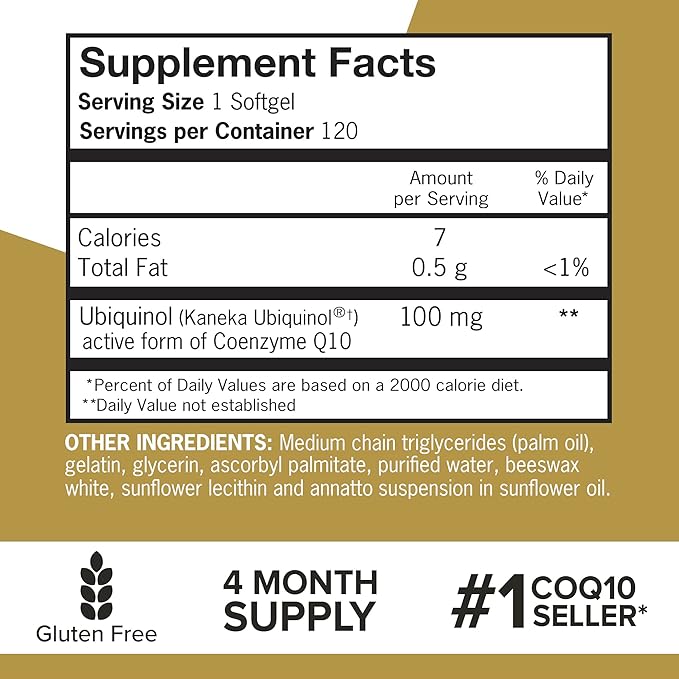 Qunol Ubiquinol CoQ10 100mg Softgels, Ubiquinol Q10, Antioxidant 120 Count