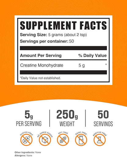 BulkSupplements.com Creatine Monohydrate Powder 5g (5000mg) (5000mg) per 250g (8.8 (8.8 oz) 1)
