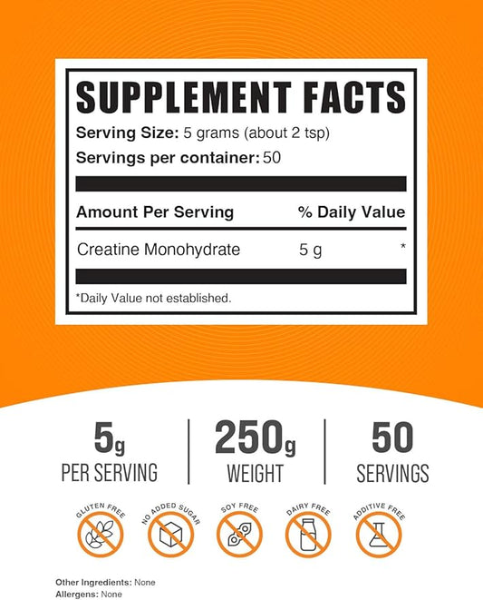 BulkSupplements.com Creatine Monohydrate Powder 5g (5000mg) (5000mg) per 250g (8.8 (8.8 oz) 1)