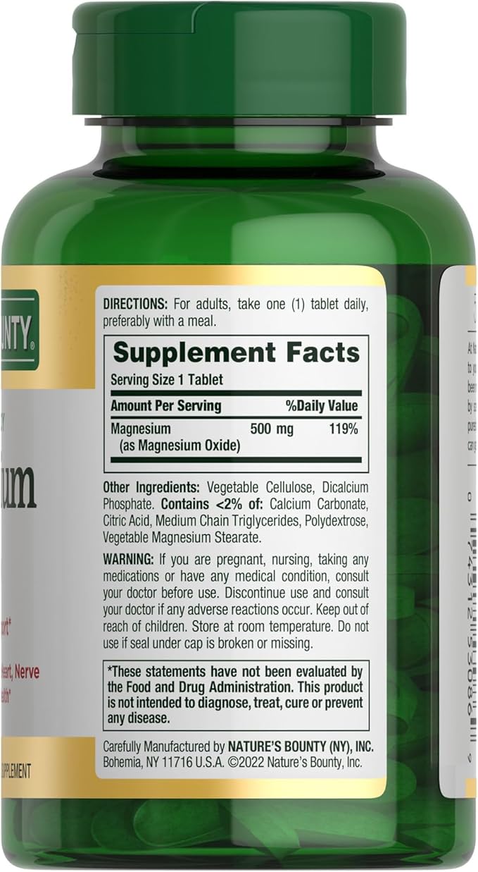 Nature's Bounty Magnesium, Bone and Muscle 500 Mg, 200 Ct