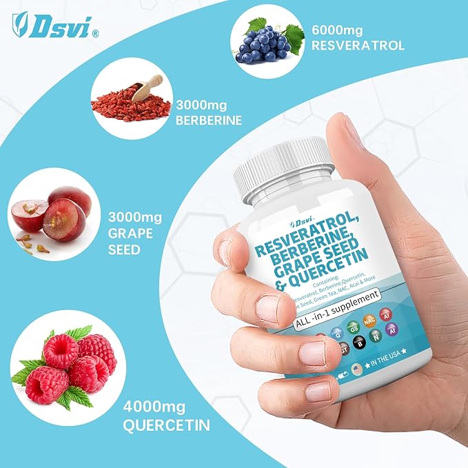 60 Capsules Resveratrol 6000mg Berberine 3000mg 3000mg Quercetin 4000mg Green