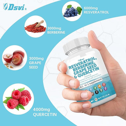 60 Capsules Resveratrol 6000mg Berberine 3000mg 3000mg Quercetin 4000mg Green