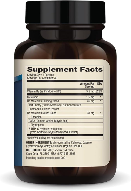 Dr. Mercola Sleep Support with Melatonin, 1.5mg Melatonin 30 Servings (30 Capsules),