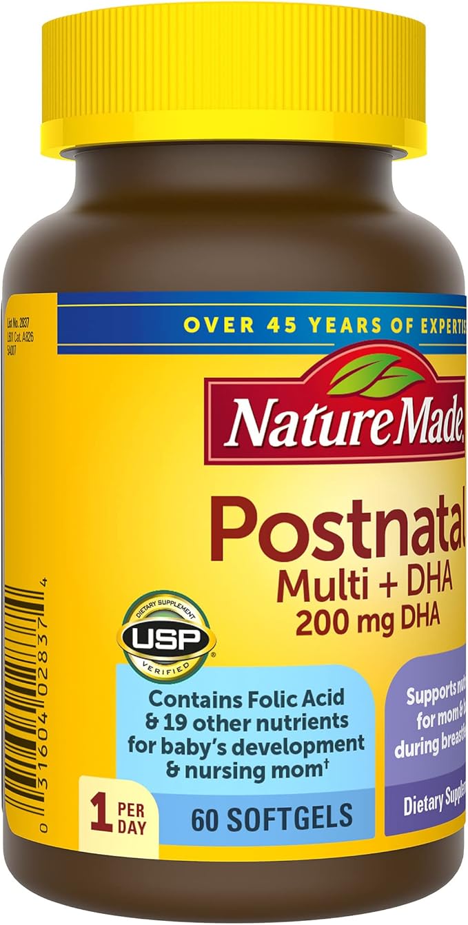 Nature Made Postnatal Multivitamin + DHA 200 mg, D3, Calcium, 60 Softgels