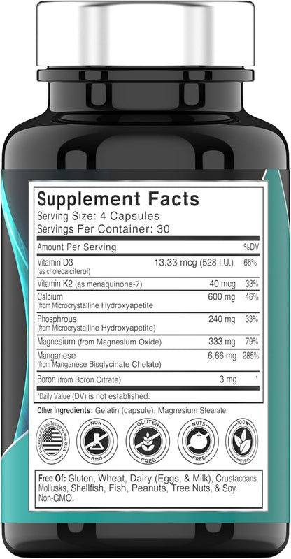 Bone Reinforcer (120 Capsules) MCHA Calcium D3, Magnesium, K2, Boron