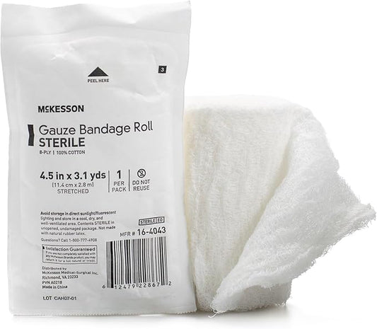 McKesson Gauze Bandage Rolls, Sterile, 6-Ply, 4 1/2 1/2 in 3 1/10 1/10 yds, 1 Count