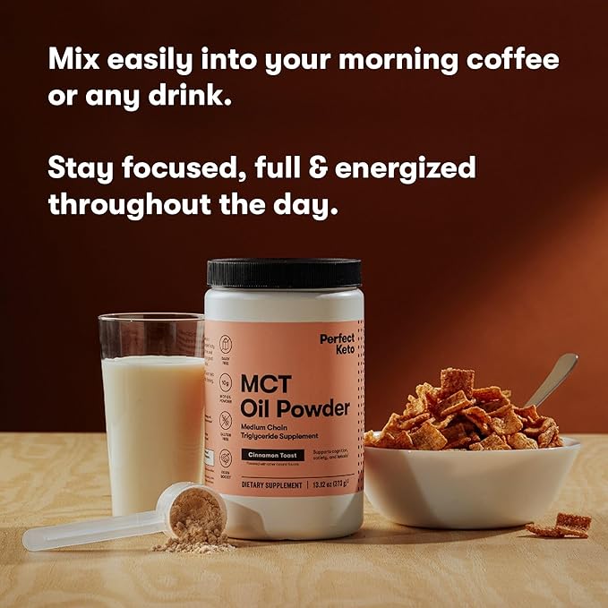 Perfect Keto 7g MCT Oil Powder, Medium Chain Triglycerides Supplement, Non Dairy Coffee Creamer for Keto Diet, Ketogenic MCT Oil Mix for Coffee, Smoothie, Protein Shakes, Cinnamon Toast, 30 Servings