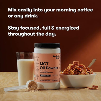 Perfect Keto 7g MCT Oil Powder, Medium Chain Triglycerides Supplement, Non Dairy Coffee Creamer for Keto Diet, Ketogenic MCT Oil Mix for Coffee, Smoothie, Protein Shakes, Cinnamon Toast, 30 Servings