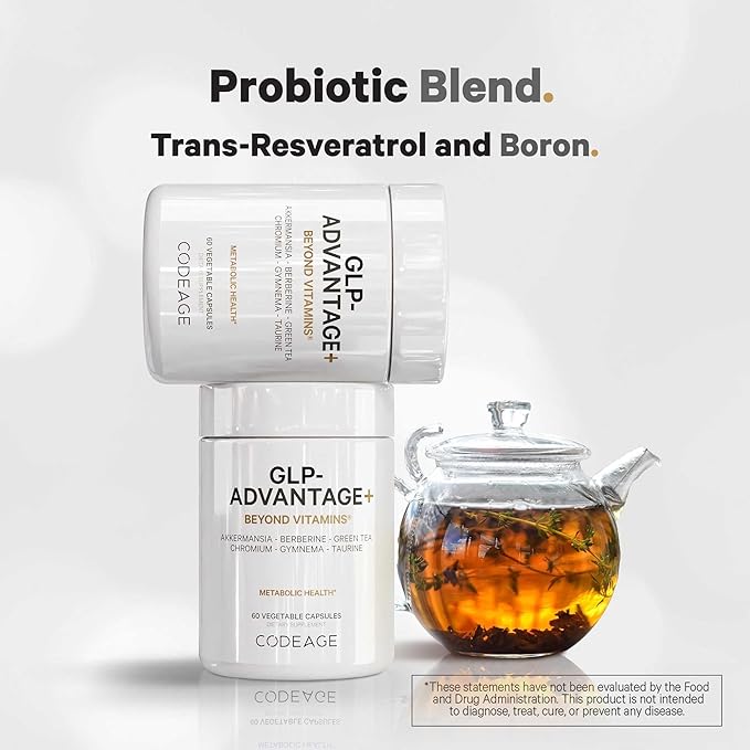 Codeage GLP-Advantage+ Supplement - Metabolic & GLP-1 Activity Support - Chromium, Berberine, Green Tea, Gymnema, Curcumin, Taurine, Resveratrol - Weight Management & Gut Health, Non-GMO - 60 Capsules